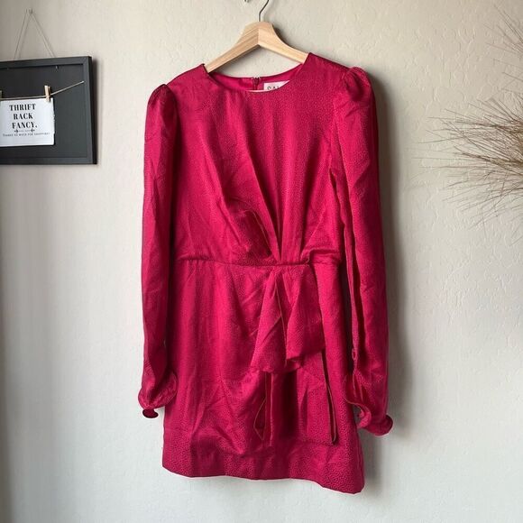 Saloni Dress Silk Debbie Long Sleeve Mini Dress Pink Cherry Size 6‎ - Picture 1 of 10